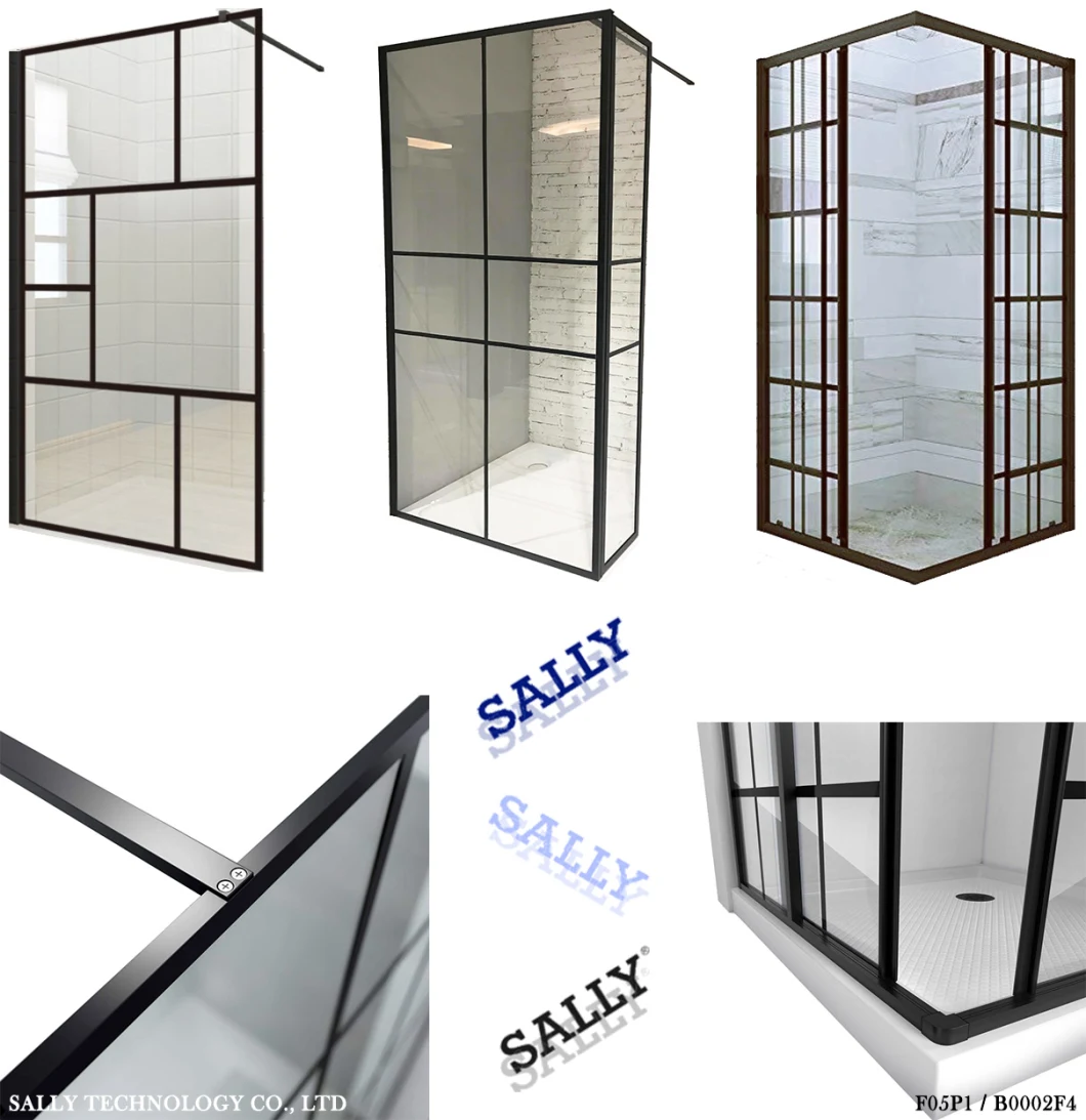 Sally Corner Matt Matt Black Grid Style Bathyshuse Sala de ducha de baño de baño Doble Sliding Swither Dultone