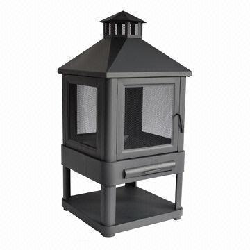 Outdoor Wooden Burning Steel Fireplace/Villa Firepit, Swing Open Door, Surrounding Screens