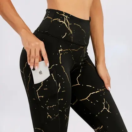Activewear 2021 New High Waist Yoga Leggings Black Gilded Yoga Pants