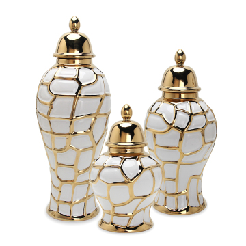 Ceramic Gold Ginger Jar Sets - New Design Temple Jars for Home Decor Vases