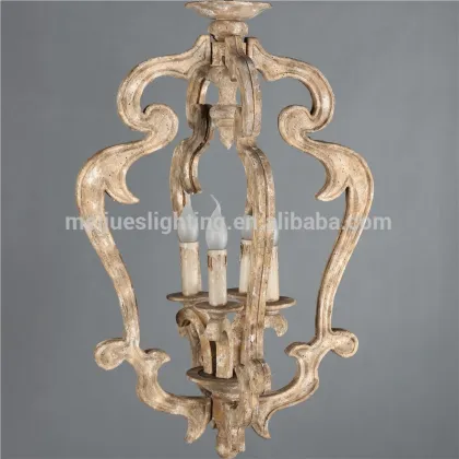 Vintage Industrial Wooden Chandelier 4 Heads