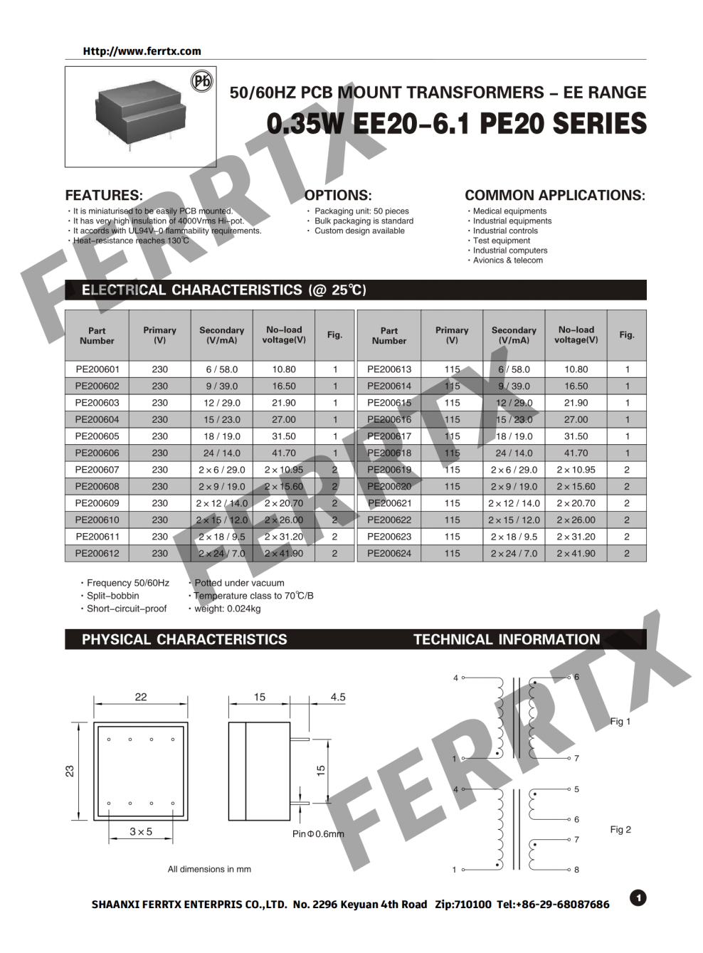 PCB Mount Power Transformer
