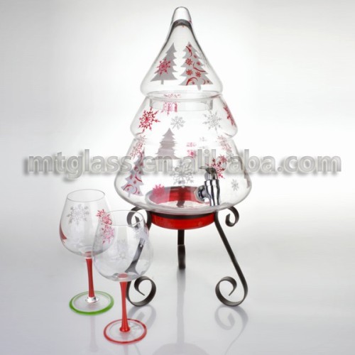 FDA, holiday theme artificial christmas tree shaped glass beverage dispenser