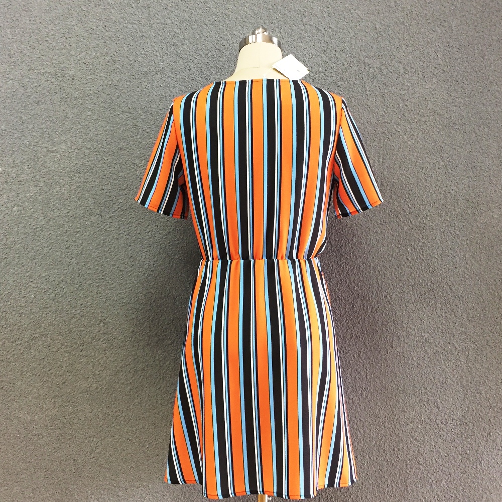Women's polyester striped short sleeves long dress