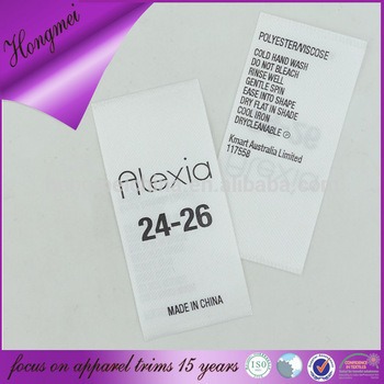 Cheap wholesale label brand garment satin label export size label