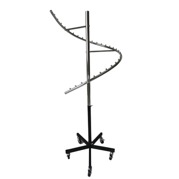 Loja de roupas infantis rack de exibição em espiral de metal cromo com cinco rodas para sutiã e roupas íntimas