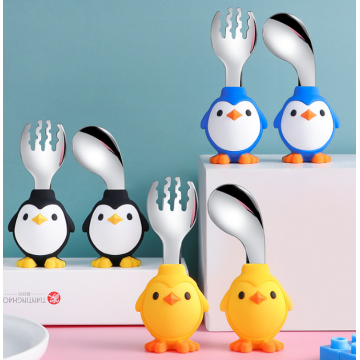 Custom Penguin Toddlers Silicone en acier inoxydable Spoon