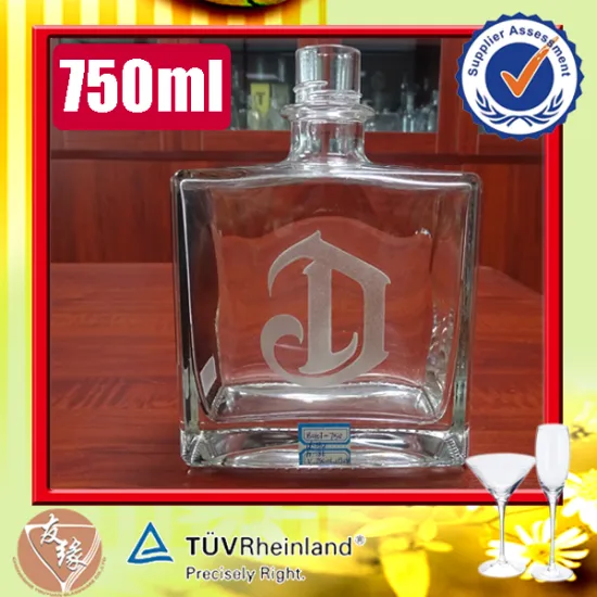 Super whtie glass 750ml square cork wholesale glass liquor bottles