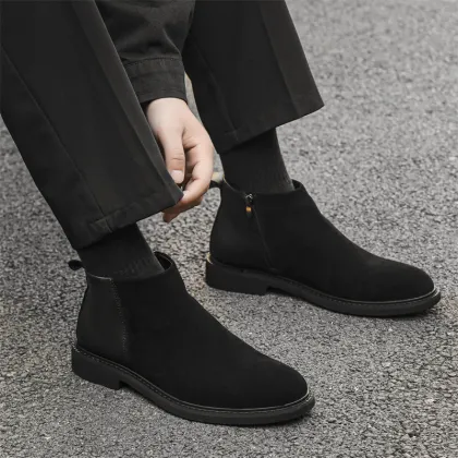 Men's Trendy Chelsea Boots - Black Casual Leather Shoes