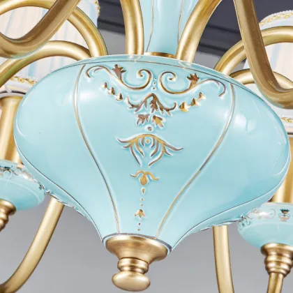 Ceramic French Chandelier with Fabric Shade Pendant Lights