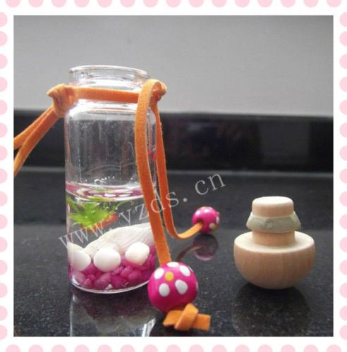 glass wishing bottle with wooden cap leather decoration