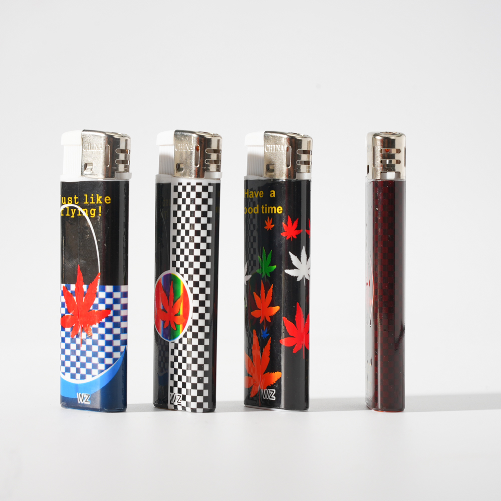 Soft flame leaf pattern piezo lighter with wrapper