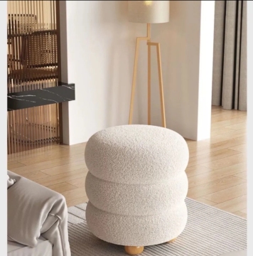 Antique European Style White Fabric Ottoman Dressing Stool