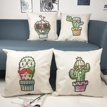 Set of Cactus Throw Pillow Covers Cute Plants Summer Decorative Cushion Cover Pillow Case for Sofa Bedroom Car Couch 18 x 18 Inc