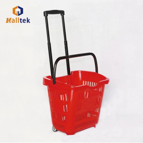 Telescopic Handle Rolling Supermarket Shopping Basket