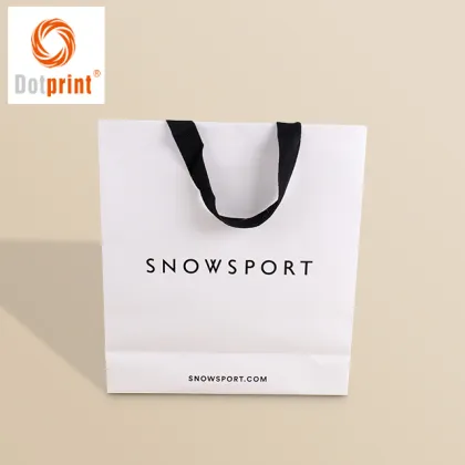 Wholesale Custom Gold Foil Logo Art Paper Gift Bags with Ribbon Handle