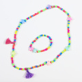 Rainbow Glass Pärlor Tasselhalsband Set Kids Lovly