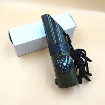 Survival Whistle with LED Light, Thermometer, Compass, and Magnifying Glass - 7-in-1 Outdoor Tool