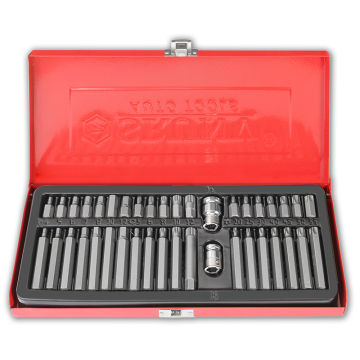 Hot Sell 40 Pcs Torx Bit Set CRV 1/2 3/8 H12 M12 T55 Iron Box Long Bit Set