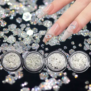 White Mini Nail Rhinestones and Glitter Sequins for 3D Nail Decorations
