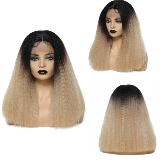 X-TRESS Synthetic Lace Front Wigs for Black Women Medium Kinky Straight Middle Part Lace Wig with Baby Hair