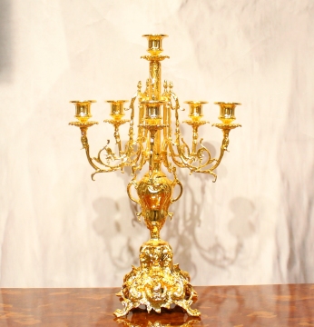 Antique European Golden Copper Candle Holder Gift with Classic Perforated Candlestick