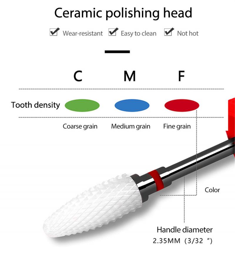 3/32" Ceramic Nail Drill Bit Electric Manicure Drills Machine 2.35mm Milling Cutter Nail Files Buffers Nail Equipment Accessory