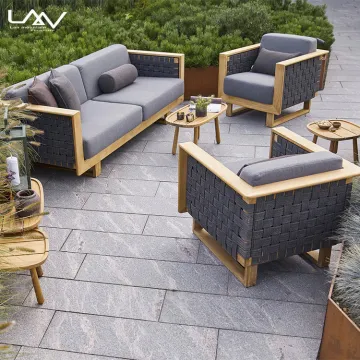 Nordic Style Outdoor Garden Gray Leisure Sofa Set - Wood Frame, Waterproof Fabric for Villa & Hotel
