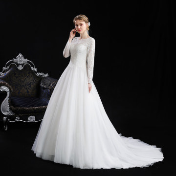 newest style stand collar Muslim women wedding dress plus size lady bridal gown with tailing
