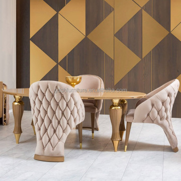 Italian Luxury Solid Wood Dining Table and Fabric Chair Set