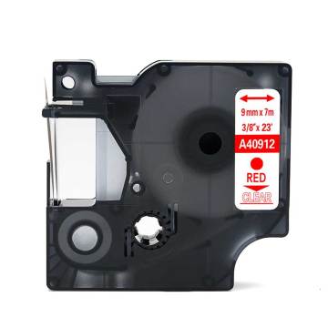 Factory Wholesale Compatible Dymo D1 Label Tape: 9mm x 7m Red on Clear Ribbon (Model 40912)
