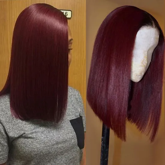 Msbeauty Wholesale Unprocessed Virgin Brazilian Human Hair Bob wig 1b/99j Straight 13*4 Lace Front Wig Short Bob Wigs Human Hair