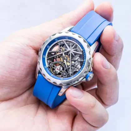 Men's Stainless Steel Tourbillon Watch with Peacock Tourbillon Movement, Unisex Cow Leather Strap, Round Sapphire Crystal Dial Pointer