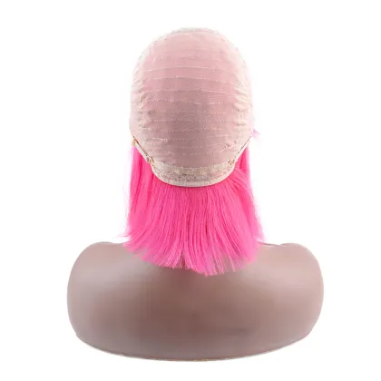 Hot sales virgin long pink human hair bob wig with bangs