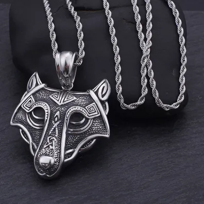 Stainless Steel Mens Viking Wolf Necklace