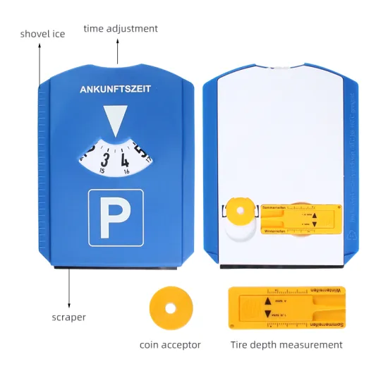 German Blue Plastic Parking Discs, Tire Tread Gauge & Ice Scraper for Managing Parking Time Limits