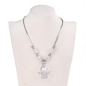 Tempahan Reka bentuk bentuk malaikat Pearl besar loket rantai dengan manik Rhinestone