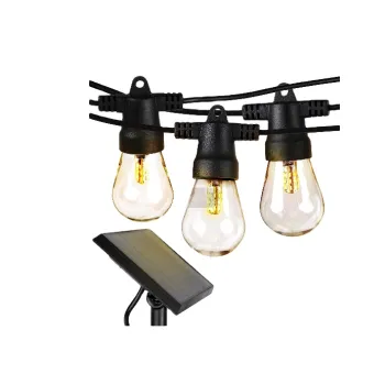 Solar-Powered Vintage Brightness ROHS CE Patio Party LED String Bulb Lights - Black Wire Outdoor Bistro Lamp