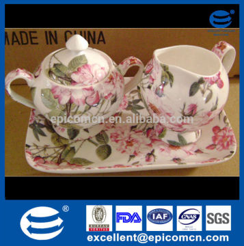 promotion sale fine bone china tea service set sugar pot and creamer with tray