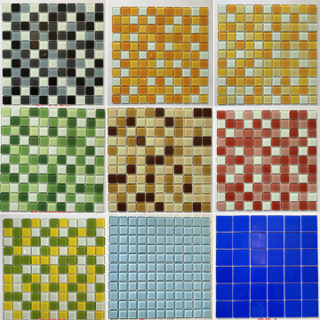 Hot Sale Yellow and White Swimming Pool Glass Mosaic Tile with Blue Iridescent Finish