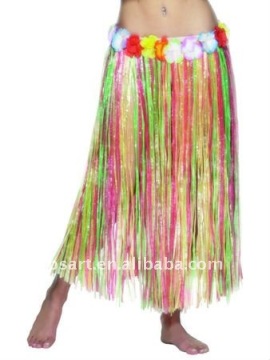 hula plastic straw skirt with flowers