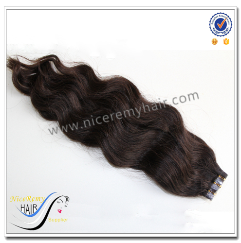 Wholesale natural wave natural color 100% virgin human hair tape hair extension