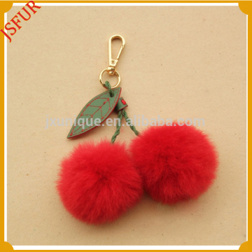 Cherry colorful rabbit fur ball key chain custom fur pompom
