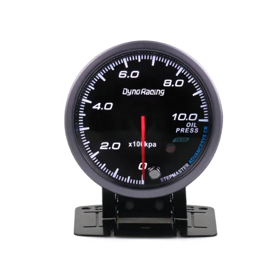 60mm Black Face Oil Pressure Gauge with Amber and White Lighting, 0-10 Bar Range and Peak Function for Oil Press Applications