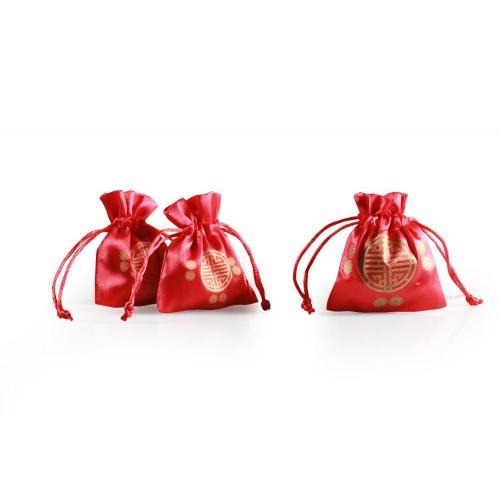 Chinese style red satin drawstring bag pouch