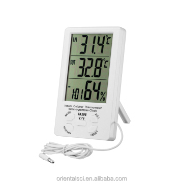 Digital Thermo-Hygrometer with Clock - Indoor/Outdoor Temperature and Humidity Monitor