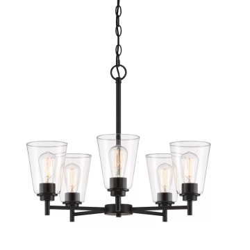 Modern Simple 5-Light Chain Chandelier with Clear Glass Shades for Living/Dining/Kitchen