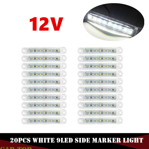 20pcs White LED Tail Light 12v Trailer Marker Lights 9 LED Sealed Side Marker Clearance Light 12V Car Truck Trailer Lorry