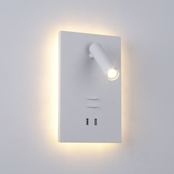 Aluminum White Bedroom Wall Reading Light - Modern LED Wall Lamp with USB