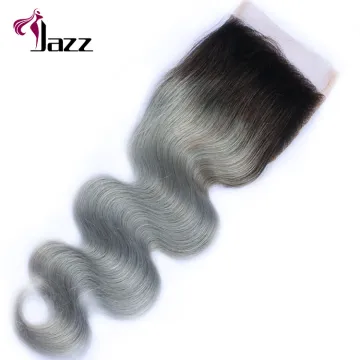Cheap ombre tone silver gray virgin human hair top lace closure